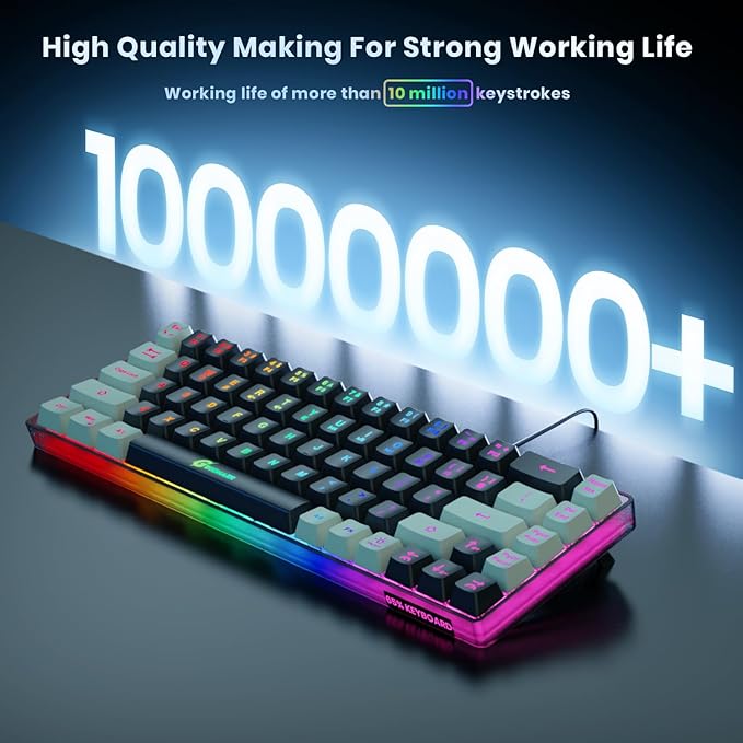 65% Gaming Keyboard, LED Backlit Mini Wired Keyboard, Ultra-Compact Anti-Ghosting No-Conflict 68 Keys Membrane Gaming Wired Keyboard for PC Laptop Windows Gamer(Black-White)