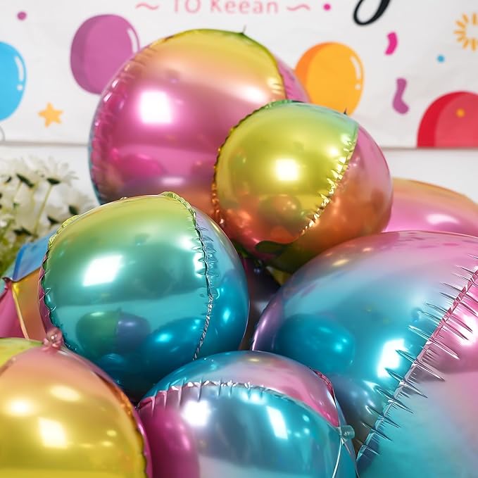 12Pcs Gradient Color Round Foil Balloons, 22" 15" 10" Rainbow Helium Ball Balloon, Metallic Colorful Foil Balloon for Kids Birthday Graduation Wedding Anniversary Prom Party Decorations