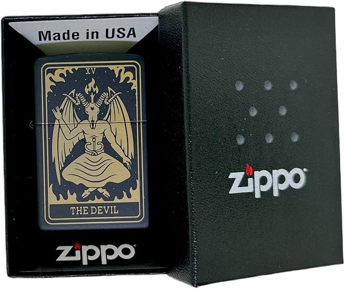 23 Custom Tarot Card - Major Arcana Card Laser Engraved Zippo Black Matt Windproof Lighter (The Devil)