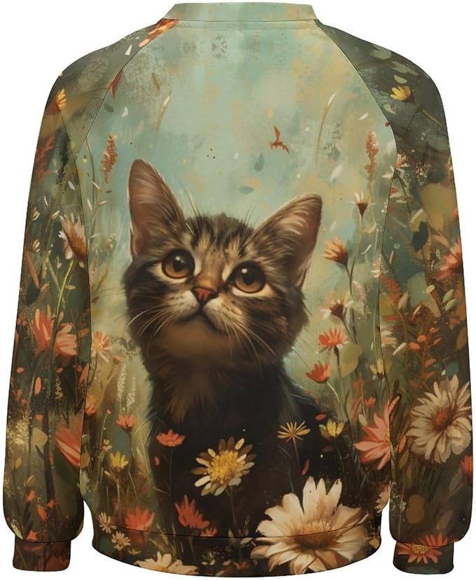 Sweatshirt for Women Cat Print Fashion Funny Plus Size Ladies Dressy Crewneck Casual Trendy Tee Shirts