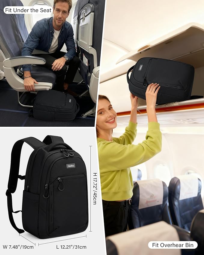 Travel Laptop Backpack for Women Men, 18 Inch Large Work Backpack for Commuter College School Book Bags, Water Resistant Backpack with Luggage Strap Water Bottle Pocket Chest Strap, Black
