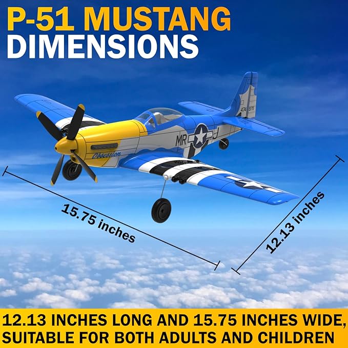 LEAMBE RC Plane, Remote Control Airplane 4 Channel Fighter with 6-Axis Gyro, Ready to Fly Upgrade P51 Mustang RC Airplane for Beginners Adult with Xpilot Stabilization System & One Key Aerobatic Blue