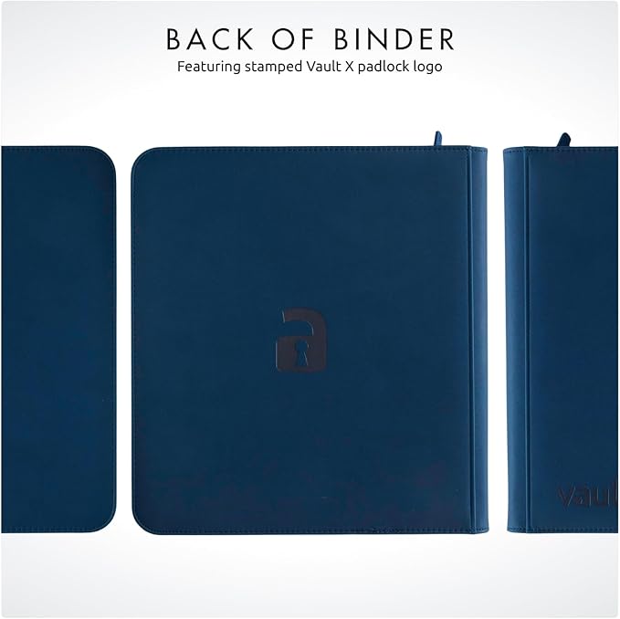 Vault X 12 Pocket Trading Card Zip Binder - 480 cards, Premium Exo-Tec Album Material, 20 Side-Loading Pages, Folder for Collectible Card Games, Sports, TCG (Blue)