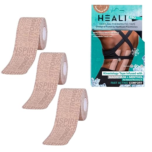 Heali Kinesiology Tape with Magnesium and Menthol, 3-Pack of 20 Pcs Precut Strips, K Tape Roll, Knees, Physical Therapy Sports Tape for Muscles and Joints, Water Resistant, Beige Inspiration