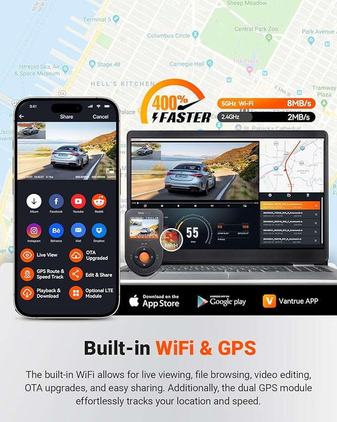 Vantrue S1 Pro AI Dash Cam Front and Rear, Dual 1440P Dash Camera w/2.7K, STARVIS 2, HDR Night Vision, 5G WiFi, 60FPS, GPS, Voice Control,24/7 Parking Mode, Support 512GB Max