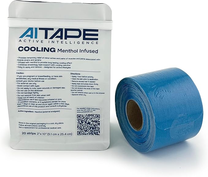 AI Tape Cooling Menthol Infused – Flexible Kinesiology Tape with Menthol | Precut Athletic Strips for Active Support & Comfort – 20 Strips
