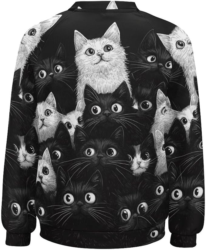 Fall Sweaters for Women 2024 Cat Print Long Sleeve Casual Crewneck Warm Fall Pullover Comfy Fashion Sweatshirts