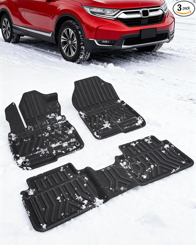 for Honda CRV 2017-2022 (Hybrid & Gasoline) XPE Floor Mats, All Weather Black Tech Carpets for CR-V 2022 2021 2020 2019 2018 2017, Custom Fit 3PCS Car Accessories for CR V 5th Gen EX LX Touring