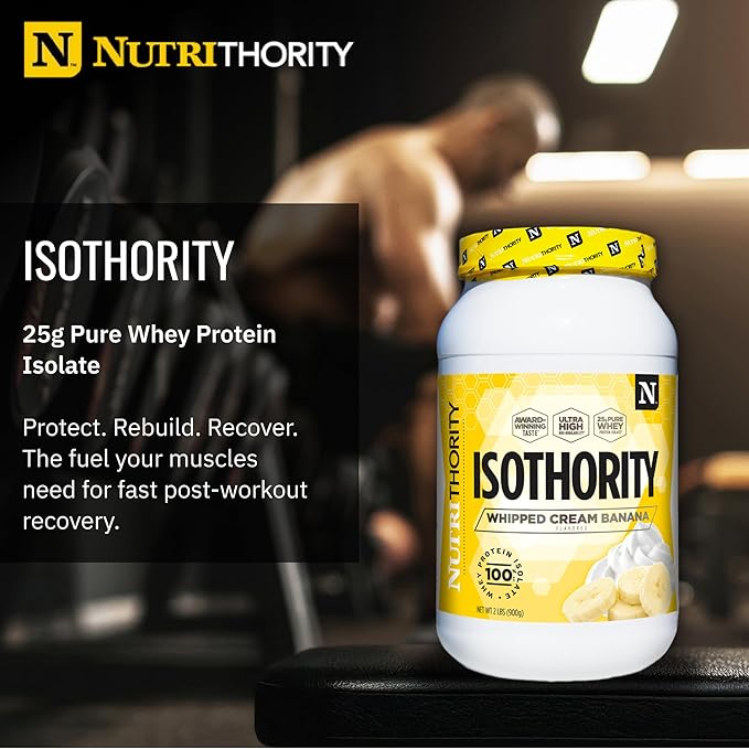 Nutrithority - Isothority Isolated Whey Protein Powder with Ultra-Absorbable Protein and BCAAs to Build Muscle and Accelerate Recovery, Keto Friendly, Low Carbs, Gluten Free (Whipped Cream Banana)