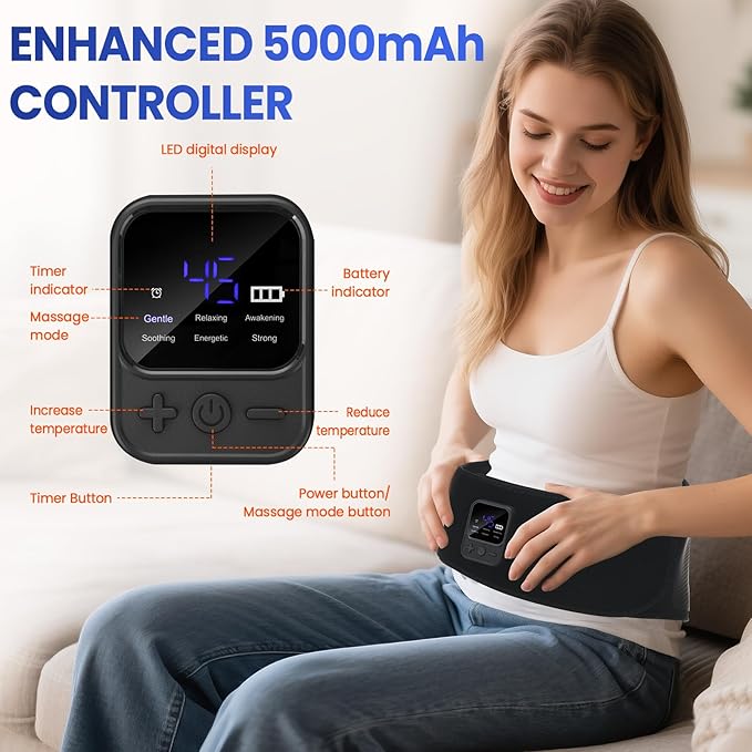 Cordless Back Massager Belt, Red Light Therapy Back Massager with 6 Heat, 6 Vibration for Pain Relief Deep Tissue, 4 Motors with Heating Pad for Back, Gifts for Women Men Mom Dad