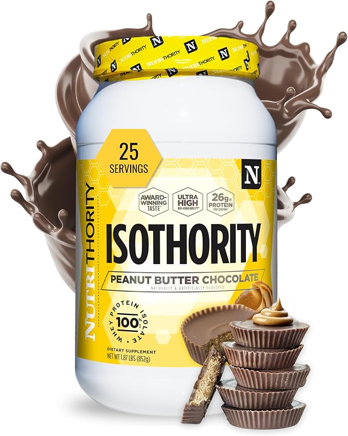 Nutrithority - Isothority Isolated Whey Protein Powder with Ultra-Absorbable Protein and BCAAs to Build Muscle and Accelerate Recovery, Keto Friendly, Low Carbs, Gluten Free (Chocolate Peanut Butter)