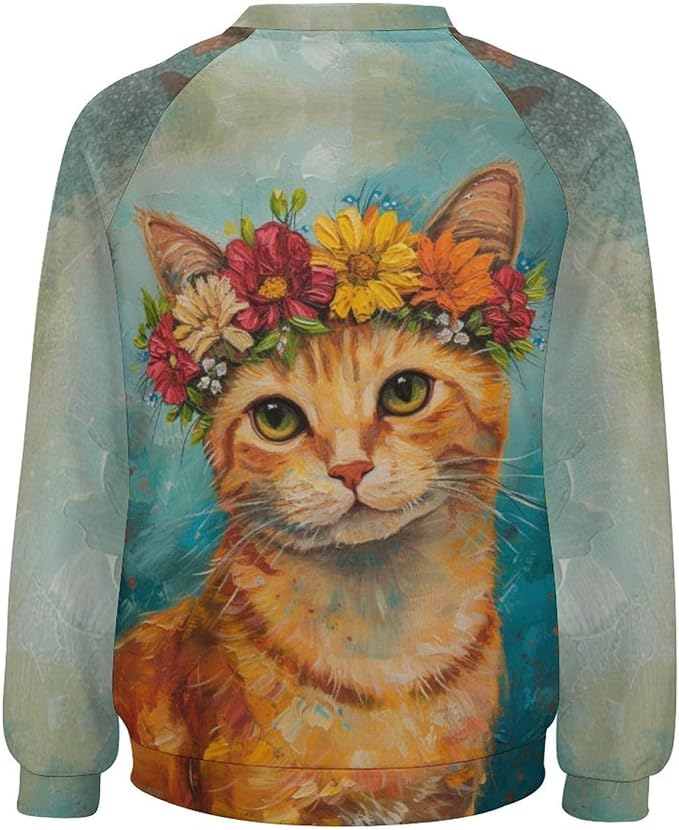 Sweatshirt for Women Cat Print Fashion Funny Plus Size Ladies Dressy Crewneck Casual Trendy Tee Shirts