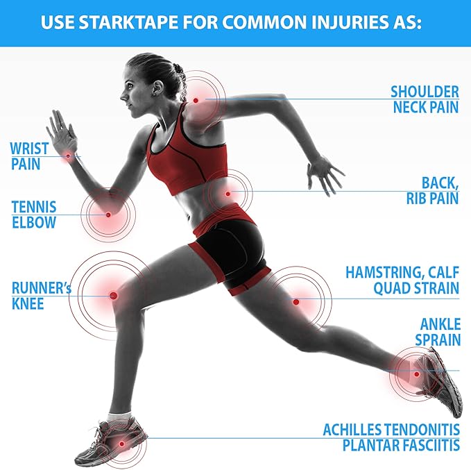 Starktape Original Kinesiology Athletic Tape. Professional Sports Tape for Ankle Wrist Knee Shoulder Muscles Joints. Latex Free, Waterproof, Stretchy, and Gentle on Skin. Up to 115 ft/Roll