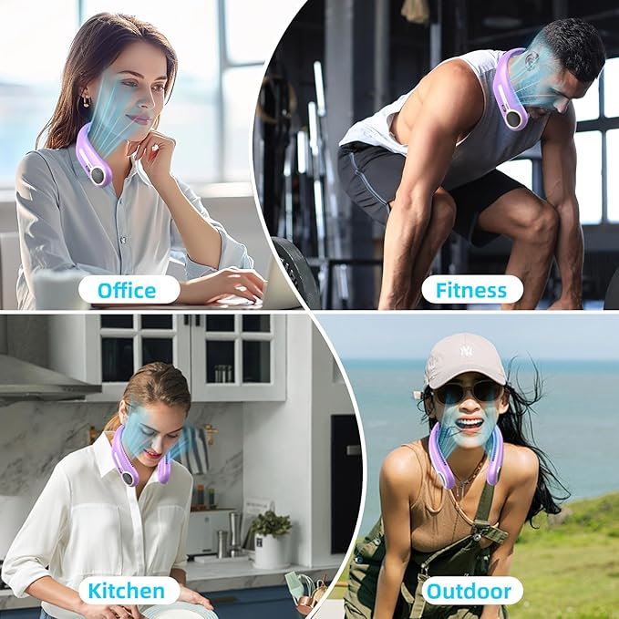 Portable Neck Fan,Hands Free Personal Wearable Bladeless Fan,6000mAh USB Rechargeable,360° Cooling,LED Display,4-Speeds,Birthday Gifts for Men Women Dad Mom,Stocking Stuffers Christmas Gift (Purple)