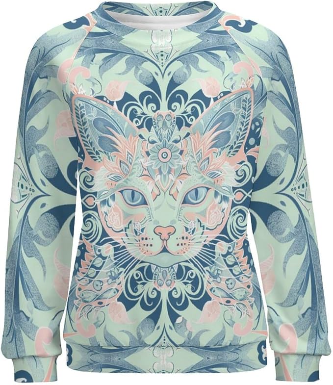 Sweatshirt for Women Cat Print Fashion Funny Plus Size Ladies Dressy Crewneck Casual Trendy Tee Shirts