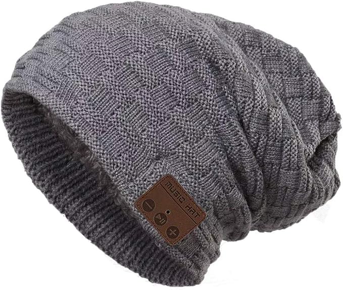 Wireless Hat Music Beanie with Headphones Smart Beanie Headset Winter Hats Warm Musical Cap 5.0 Headphone Built-in Mic Handsfree for Skiing Skateboarding Jogging for Men Women Boys Girls Dark Grey