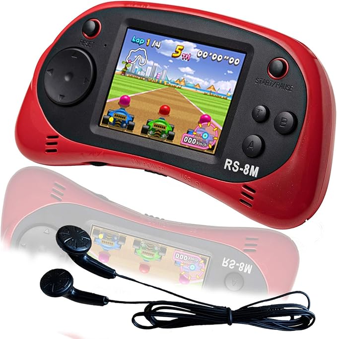 EASEGMER 16 Bit Kids Handheld Games Built-in 220 HD Video Games, 2.5 Inch Portable Game Player with Headphones - Best Travel Electronic Toys for Kids Age 3-10 Years Old Children (Red)