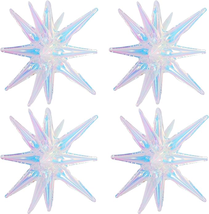 TONIFUL 4 Pcs 22inch 4D Iridescent Explosion Star Mylar Balloons 14Point Star Balloons for Party Decorations Backdrop Christmas New Year Birthday Wedding Baby Shower Anniversary Photo Booth Supplies