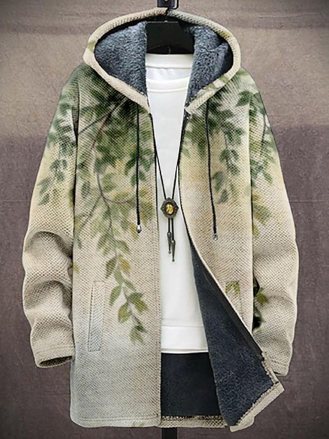 2025 Men's Ethnic Pattern Hooded Jacket Long Cardigan Hoodies Full Zip Vintage Knitted Zipper Coat with Pocket