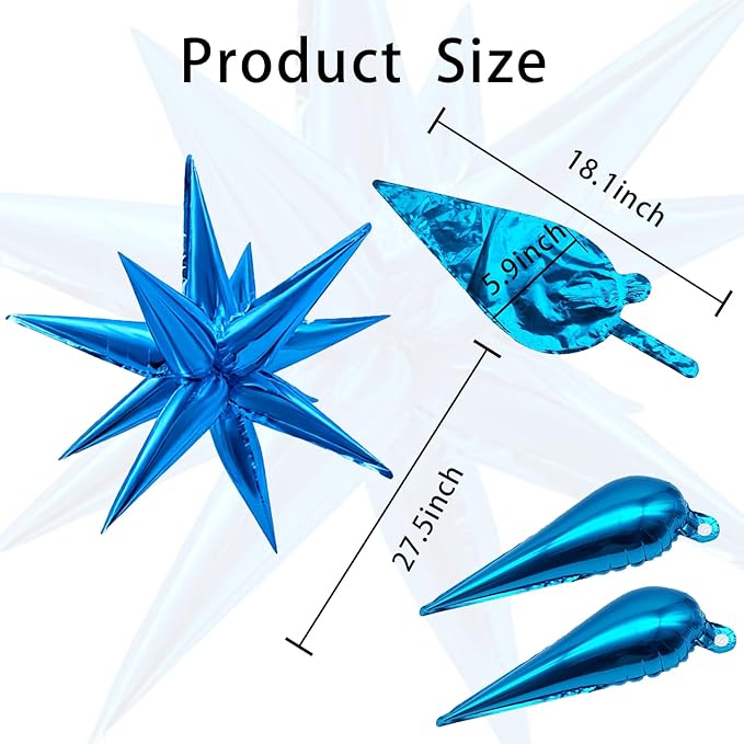 Blue Balloons Foil Star Ballons Explosion Mylar Baloons Large Spike Balloon Photo Backdrops Party Decoration for Birthday Gender Reveal Graduation Wedding Anniversary Bachelorette Halloween Christmas