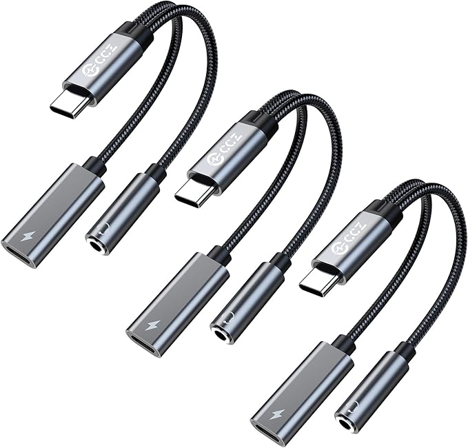 USB Type C to 3.5mm Headphone and Charger Adapter,2 in 1 USB C to Aux Audio Jack Hi-Res DAC with Charging for Earphones,Compatible with Samsung Galaxy S25/S24/S23/S22+(USB-3.5MM, 3Pack)