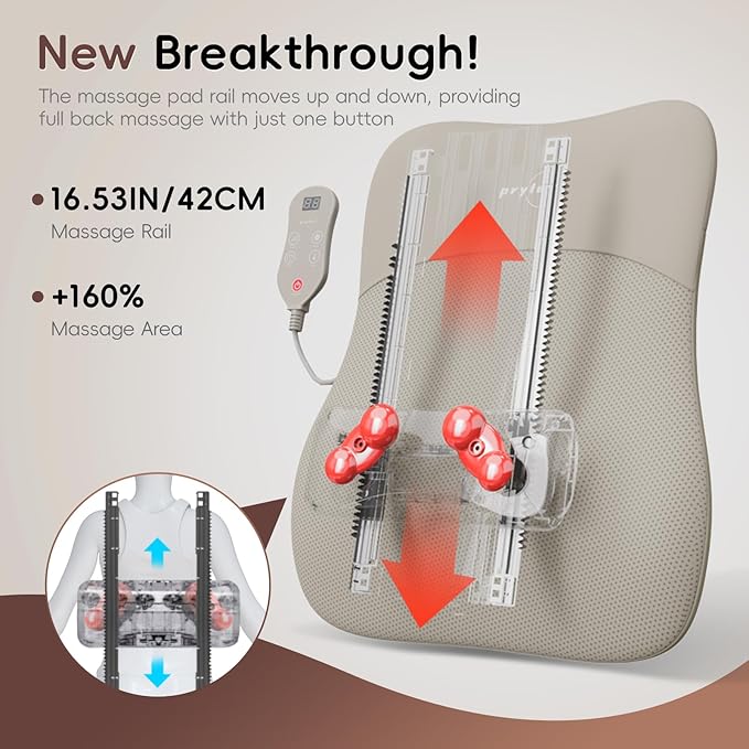 Back Massager, Rolling Up and Down Back Massager with Heat, Back Massage 4D Kneading for Pain Relief Deep Tissue, Ultrathin Shoulder Massager Gift for Women Men Parents Christmas, Khaki