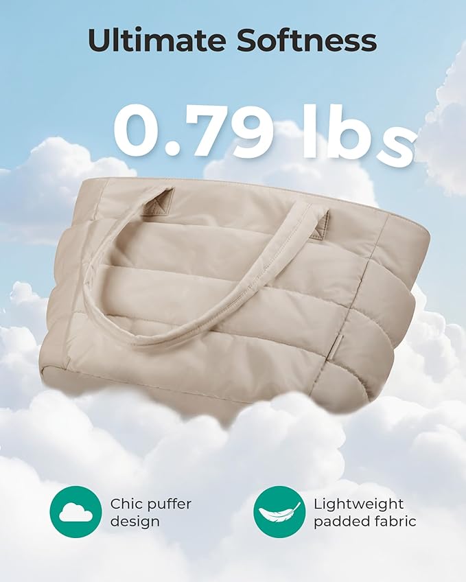 BAGSMART Tote Bag for Women, Lightweight Puffy Tote Bag with Compartments Shoulder Bag Handbag for Travel, Work, Gym | Puffy, Lightweight, for Travel, Quilted, Tote Bag with Compartments, Work