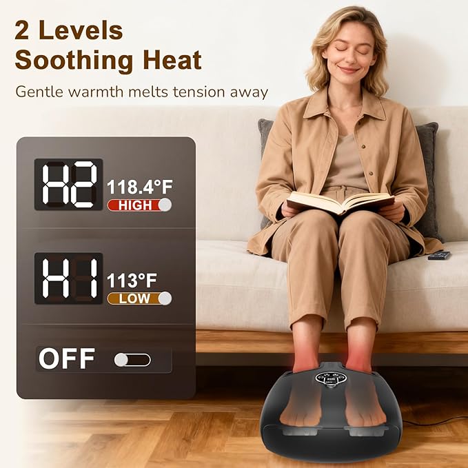 Shiatsu Foot Massager Machine with Heat : Deep Kneading Foot Massager with Vibration & Compression for Plantar Fasciitis & Neuropathy - for Women & Men,Relax for Home Office Use (Black)