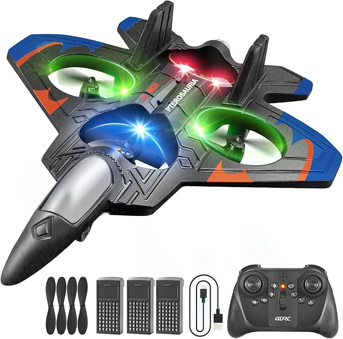 4DRC V32 Foam Remote Control Airplanes RC Planes for Kids Adults, RC Airplane Fighter Jet with Light, 360° Flip Fighter Jet Toys