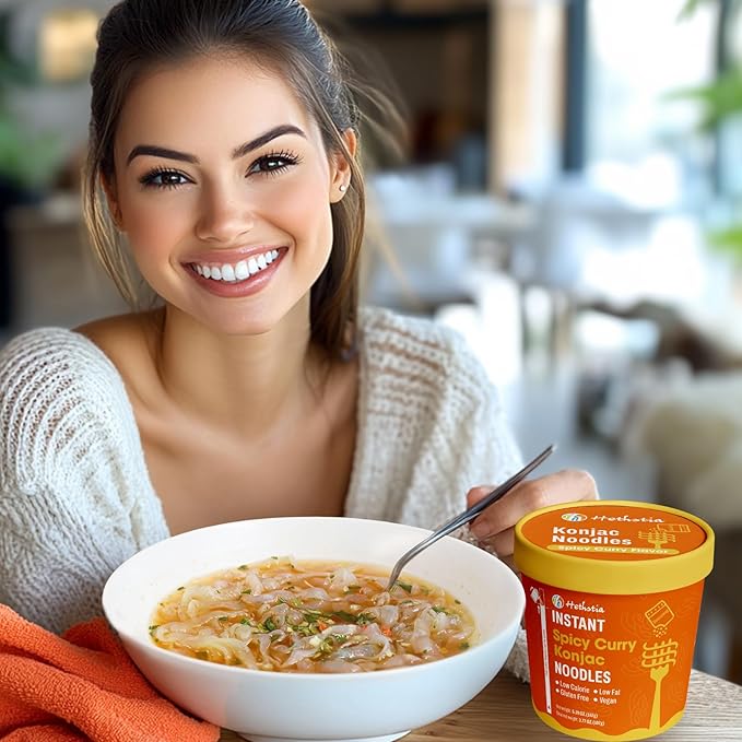 Hethstia Konjac Noodle Soup, 6-Pack Instant Shirataki Noodle Spicy Curry Cups – Low Carb, Vegan, Keto, Gluten-Free, Ready-to-Eat Asian Pho, Low-Calorie Quick Meal, 34.32oz