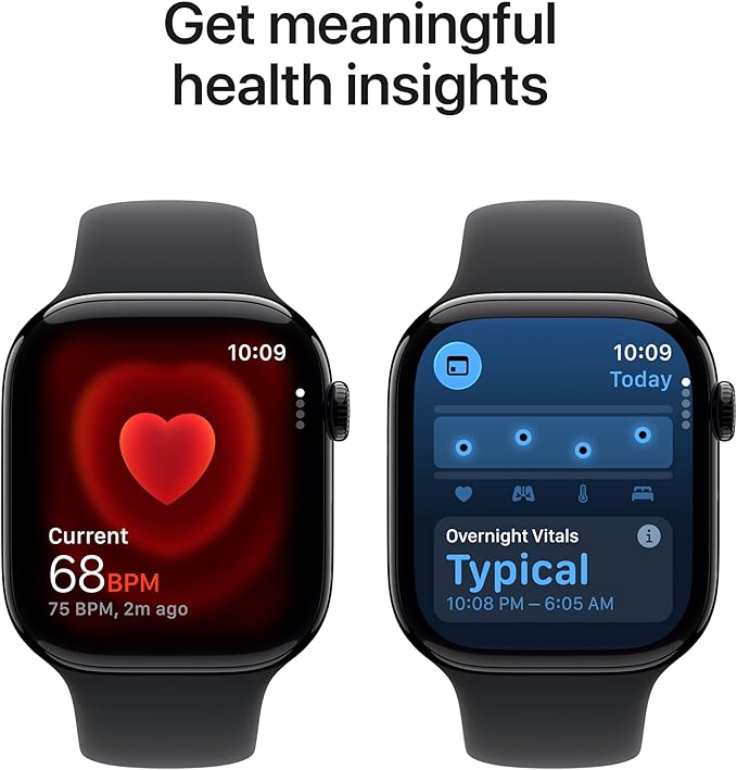 Apple Watch Series 11 [GPS + Cellular 46mm] Smartwatch with Jet Black Aluminium Case with Black Sport Band - M/L. Sleep Score, Fitness Tracker, Health Monitoring with AppleCare+ (2 Years)