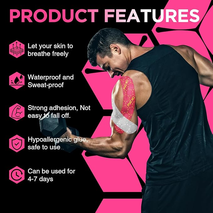 OK TAPE Synthetic Kinesiology Tape Precut Strips, Waterproof Kinesiology Athletic Tape for Muscle Support and Recovery, Reduce Muscle Discomfort Tape,Durable, 2in×16.4ft Roll 20PCS | Beige