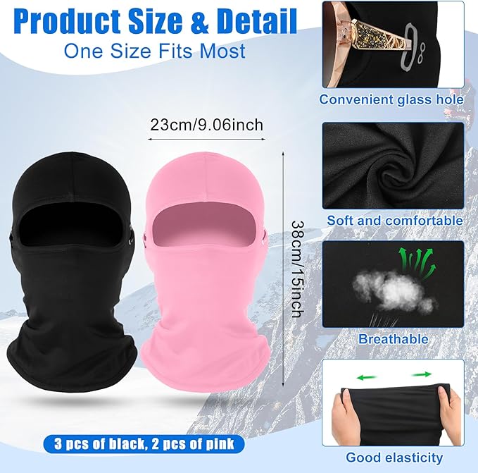 Suhine 5 Pcs Winter Balaclava Ski Mask Windproof Thermal Full Face Mask Cold Weather Balaclava with Reflective Stripe