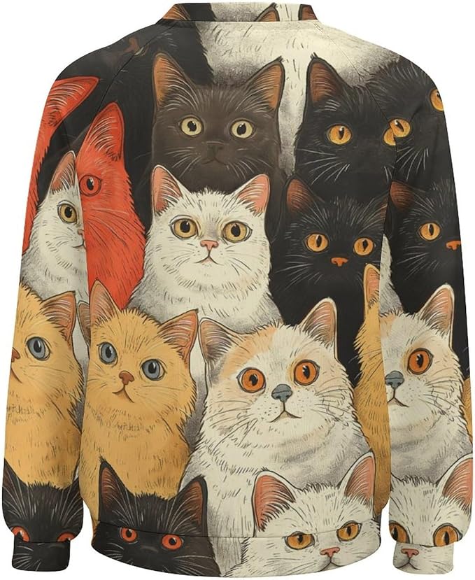 Fall Sweaters for Women 2024 Cat Print Long Sleeve Casual Crewneck Warm Fall Pullover Comfy Fashion Sweatshirts