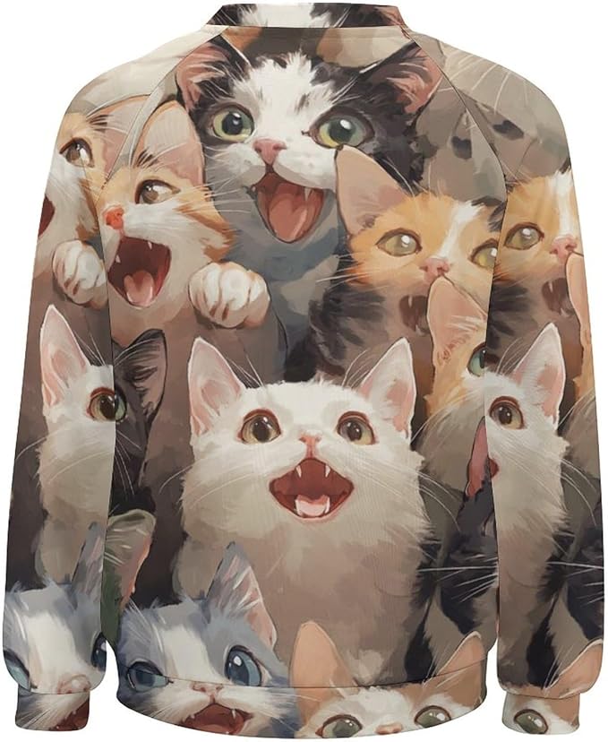 Fall Sweaters for Women 2024 Cat Print Long Sleeve Casual Crewneck Warm Fall Pullover Comfy Fashion Sweatshirts