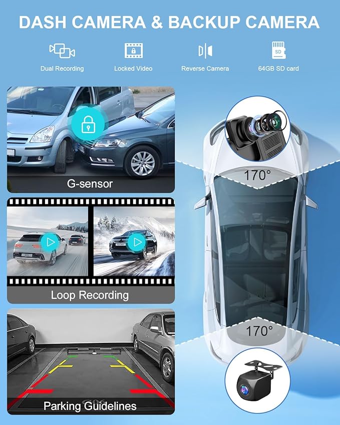 HK3 Carplay Screen for Car, 10.26’’ Wireless Apple Car Play & Android Auto Touch Screen, 4K Dash Cam, 1080P Backup Camera, Car Stereo, GPS Navigation/Mirror Link/Bluetooth/Voice Control, Plug and Play