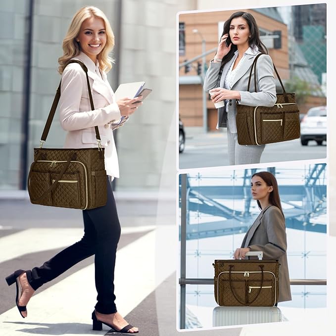 RAINSMORE Teacher Tote Bag 15.6 inch Laptop Bag for Women Work Bags Laptop Tote Nurse Bag Professional Computer Messenger with Insulated Pocket, Laptop Briefcase for Office, College, Nursing, Coffee