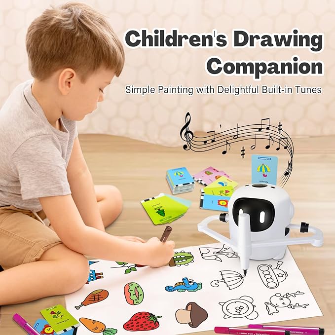 Drawing Robot for Kids with 150 Cards, Voice Interactive Educational Drawing Machine, Montessori Painting Learning Toys for 3 4 5 6 7 8 Year Old Boys Girls Birthday Party