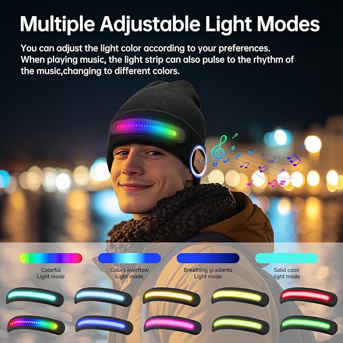 Bluetooth Beanie with Light, LED Beanie with Built-in Speaker and Microphone, Gifts for Men Women