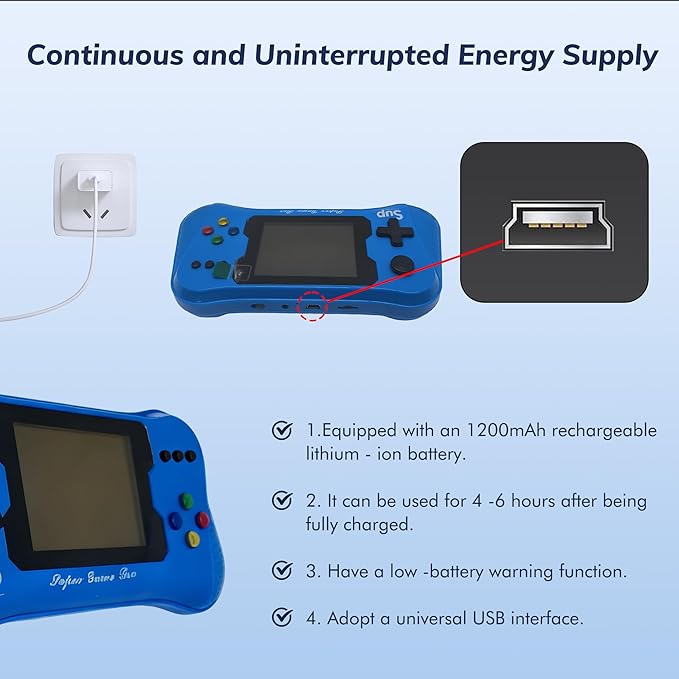 Handheld Game for Kids, Preloaded 500 Retro Video Games, Portable TV Video Gaming Player, Portable Gaming Player Rechargeable Battery 3.5" LCD for Grandkids and Toddlers (Blue)