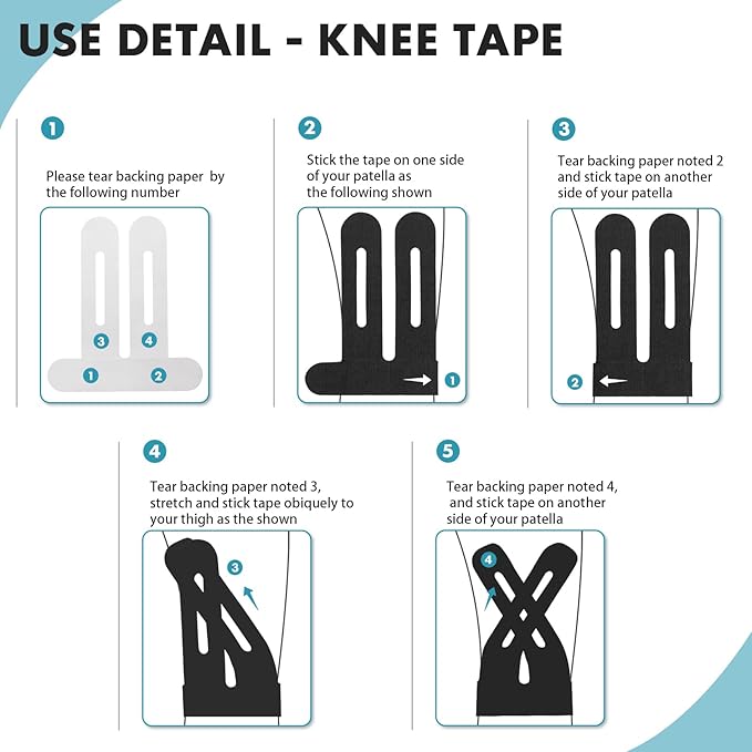 Kinesiology Tape for Knee 12 Pack, Precut Knee Tape for Muscle & Joints, Athletic Sports Tape for Knee Support, Latex Free and Water Resistant, Black