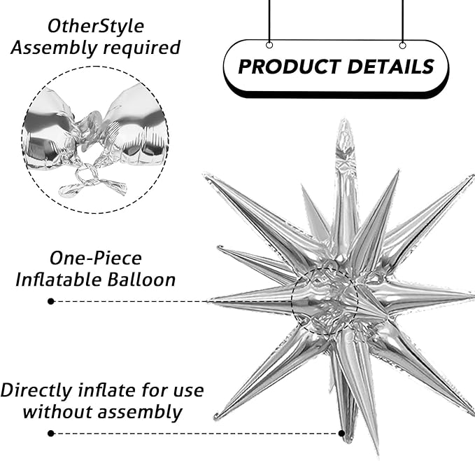 6PCS Star Balloons, 22Inch Large Silver Star Balloon Foil Balloons Party Balloon for Birthday Graduation Wedding Anniversary Party Backdrops Decorations