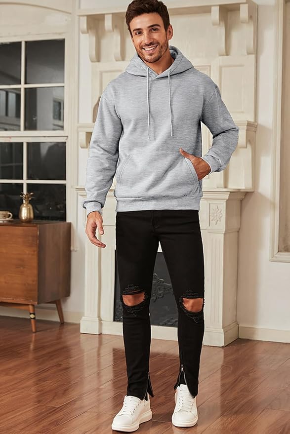 JMIERR Mens Casual Cotton Hooded Collar Drawstring Hoodies Pullover Sweatshirts Casual Long Sleeve Shirts