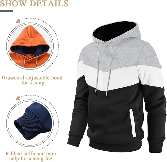 Gesean Men's Novelty Color Block Pullover Fleece Hoodie Long Sleeve Casual Sweatshirt with Pocket