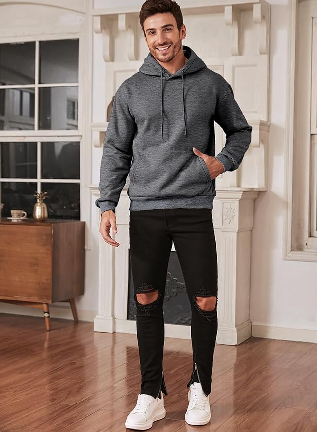 JMIERR Mens Casual Cotton Hooded Collar Drawstring Hoodies Pullover Sweatshirts Casual Long Sleeve Shirts