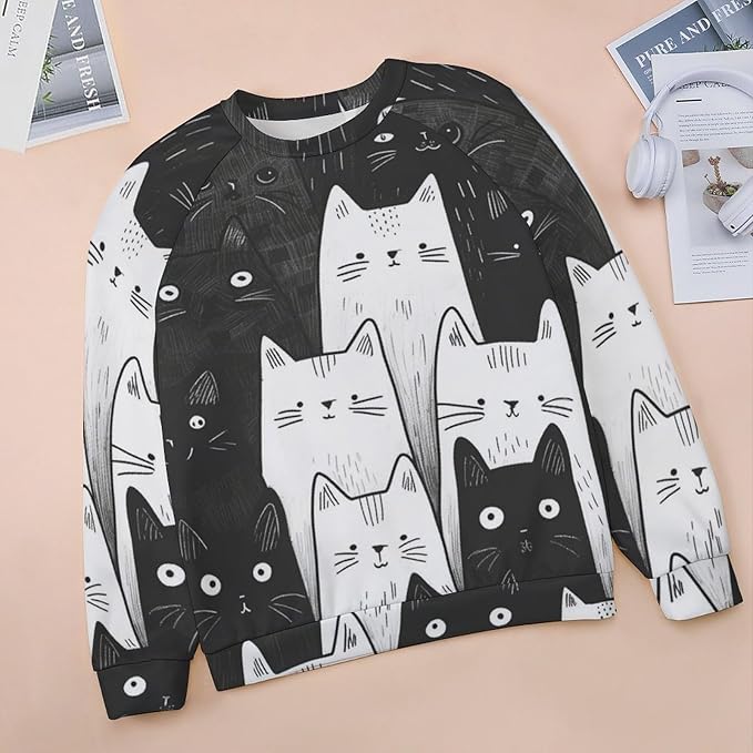 Fall Sweaters for Women 2024 Cat Print Long Sleeve Casual Crewneck Warm Fall Pullover Comfy Fashion Sweatshirts