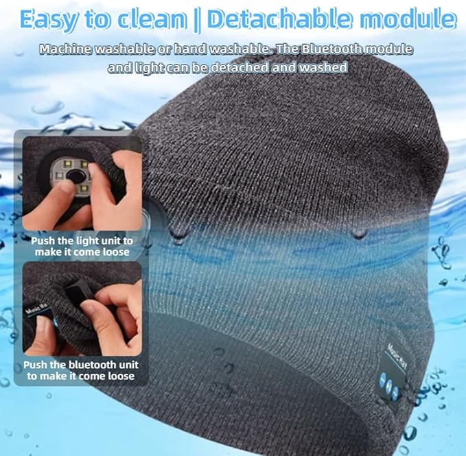 Bluetooth Beanie with LED Light & Removable Speakers, USB Rechargeable Bluetooth Beanie Hat with Light,for Men Husband Teen