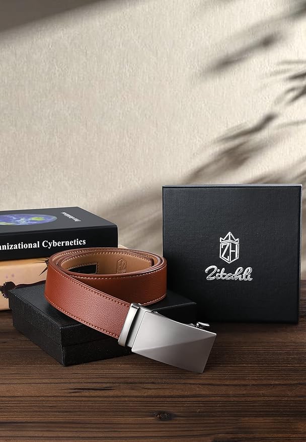 Zitahli Belt Men, Ratchet Belt Dress with 1 3/8" Premium Leather,Slide Belt with Easier Adjustable Automatic Buckle
