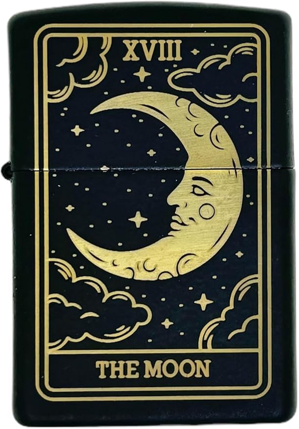 23 Custom Tarot Card - Major Arcana Card Laser Engraved Zippo Black Matt Windproof Lighter (The Moon)