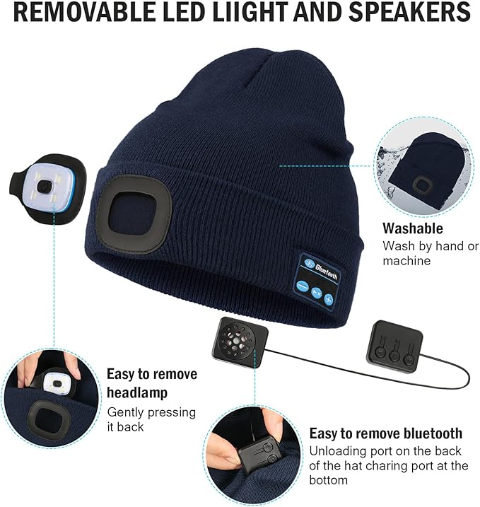 CENSGO Bluetooth Beanie with The Light, Unique Tech Gifts for Men Husband Him Teen, Wireless Headphones for Fishing Jogging Working, Christmas Stocking Emerald
